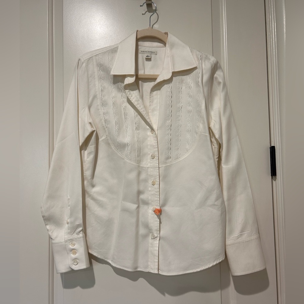 Cream off- white feminine tuxedo Button Down Shirt